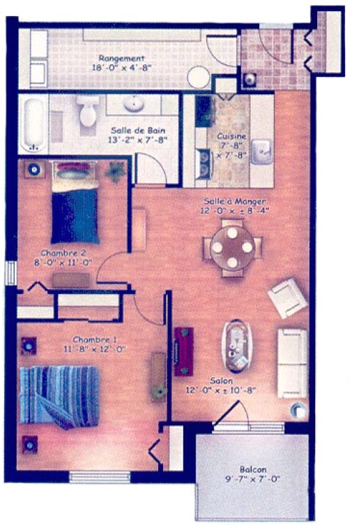 Type 1 : 4½ 835 pieds carrés