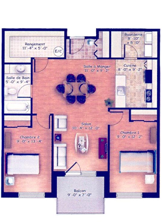 Type 3 : 4½ 830 pieds carrés